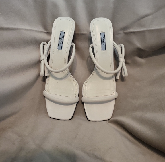 Prada 2" White Strappy Heels, Elegant Design - Picture 1 of 10